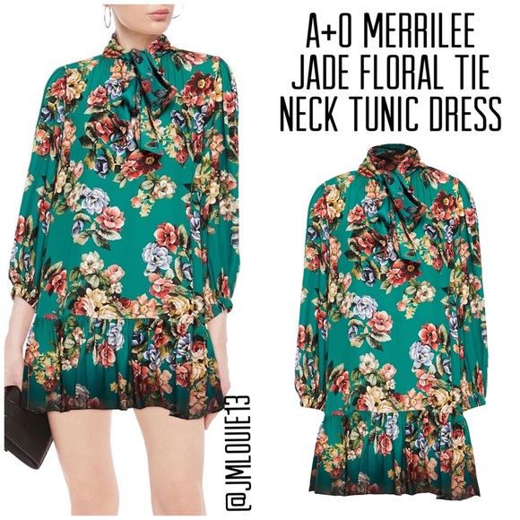 Alice + Olivia Dresses & Skirts - 🎀SOLD🎀Alice + Olivia Merrilee Jade Floral Tie Neck Tunic Dress